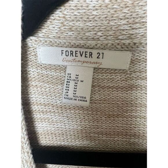 Women's Tan and White Cardigan Sweater M V-Neck Button-Up Long Sleeve Forever 21 - Picture 4 of 6